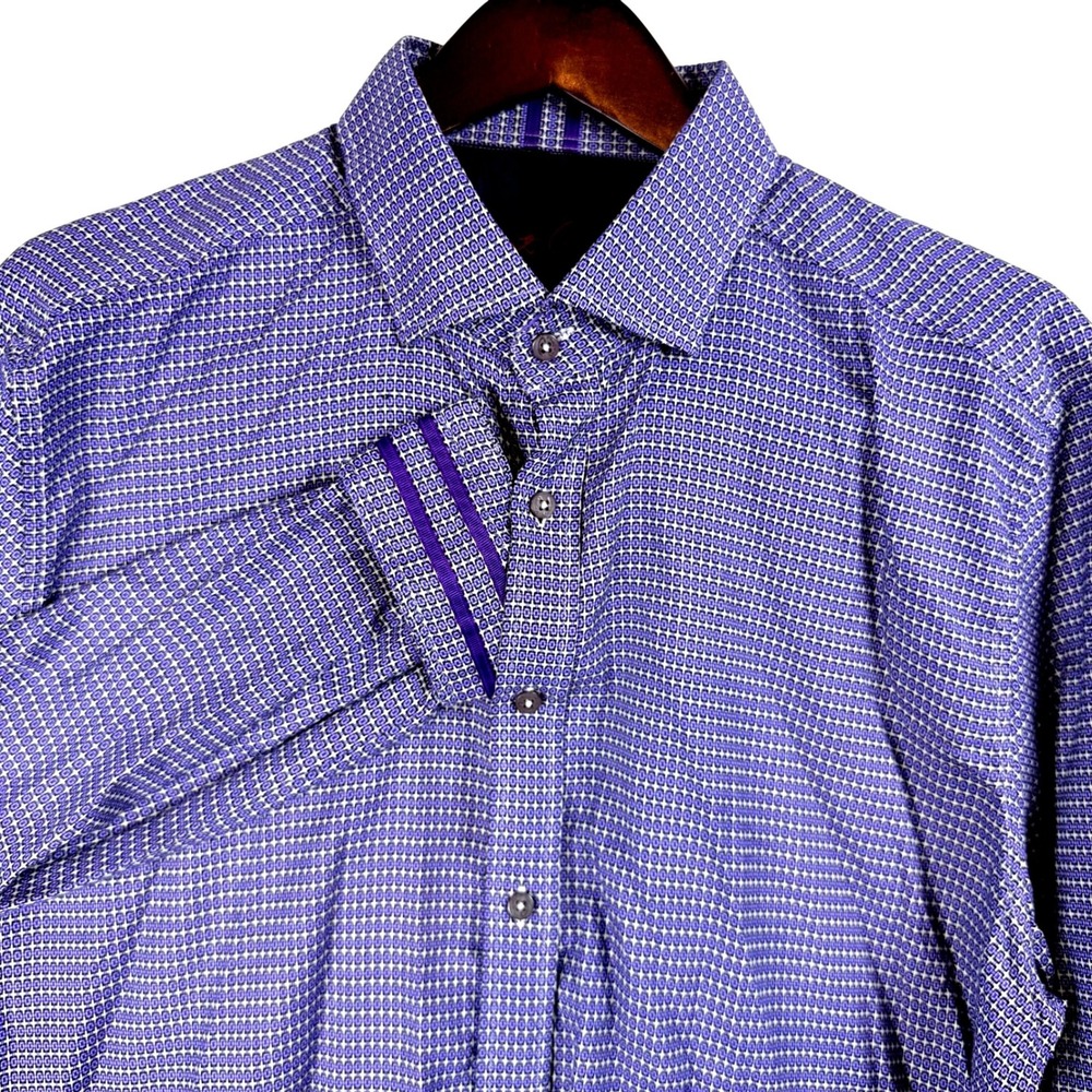 Robert Graham Modern American Tailored Fit Mens Dress Shirt 2XL Purple Geometric